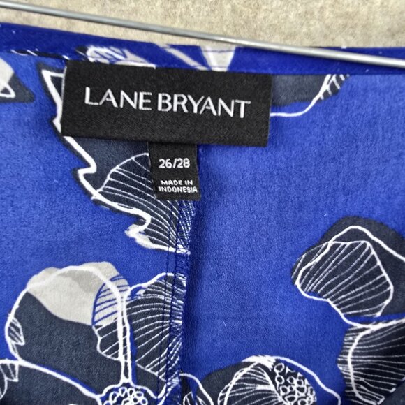 Lane Bryant Womens Floral Top Royal Blue Size 26/28 Polyester Bell Sleeve - Picture 5 of 9